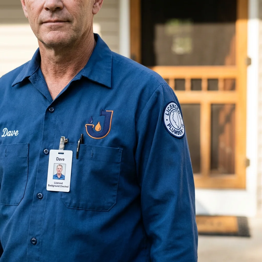 Licensed plumber showing ID badge in Centreville, VA