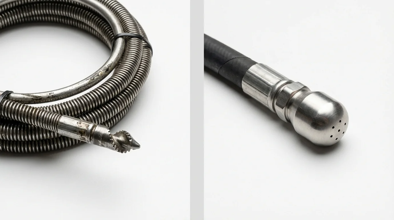 Drain snake cable and hydro jetting nozzle used for drain cleaning in Centreville, VA