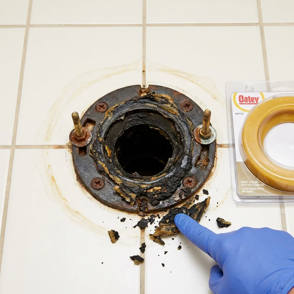 Failed wax ring showing water seepage at the base of a toilet in a Centreville, VA home